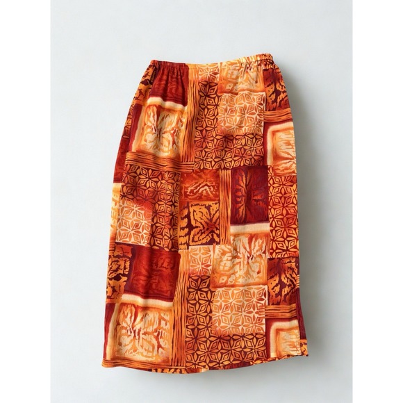 Coldwater Creek Dresses & Skirts - Coldwater Creek Vintage Y2k Orange Print Boho Maxi Fall Hippie Batik Skirt Large